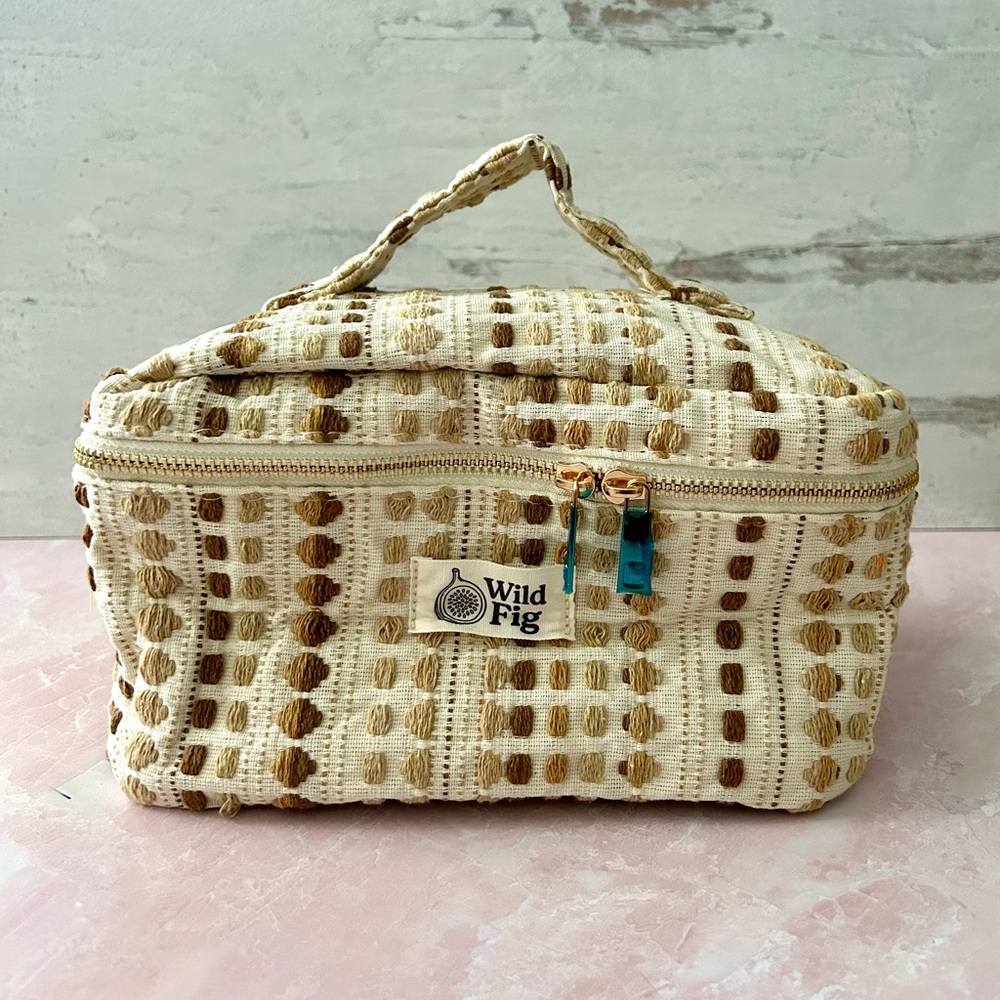 Cream and Brown Makeup Bag